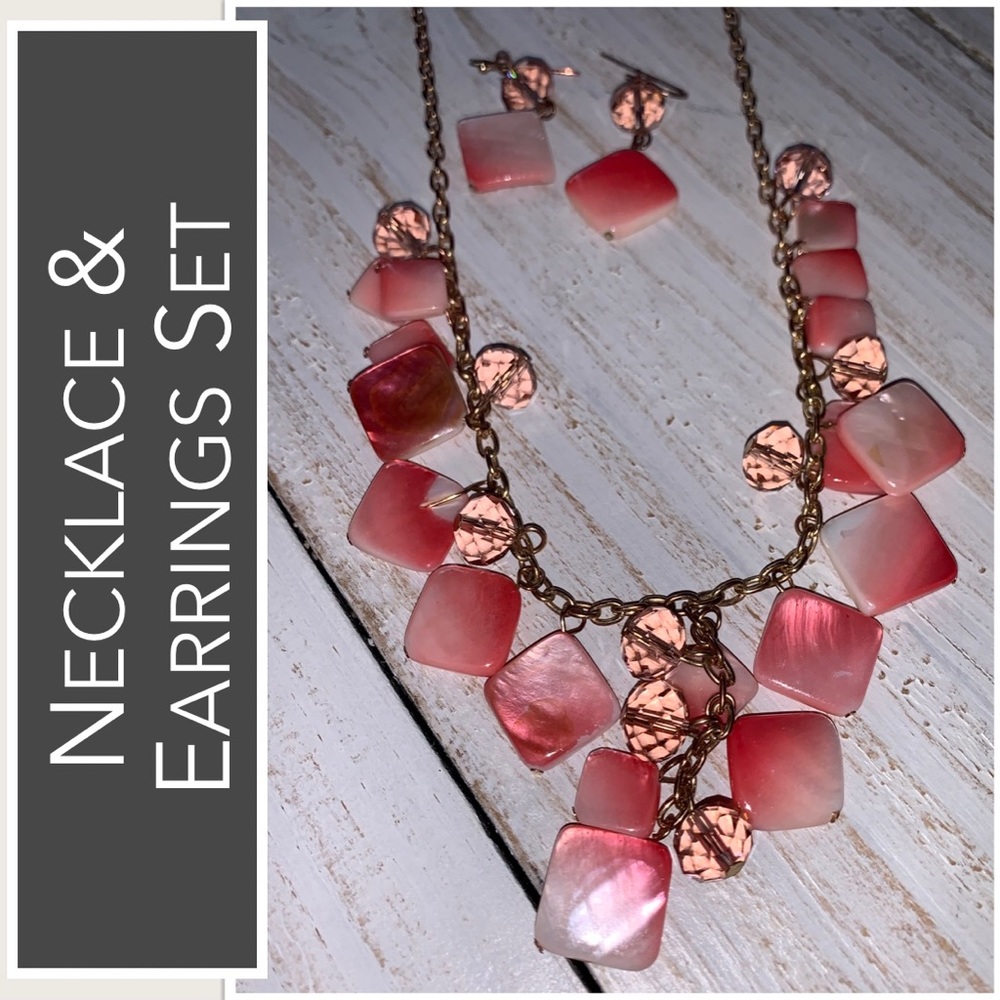 Lucite & Acrylic Jewels Necklace & Earrings in Pink & White Gradients Vintage - Picture 11 of 13